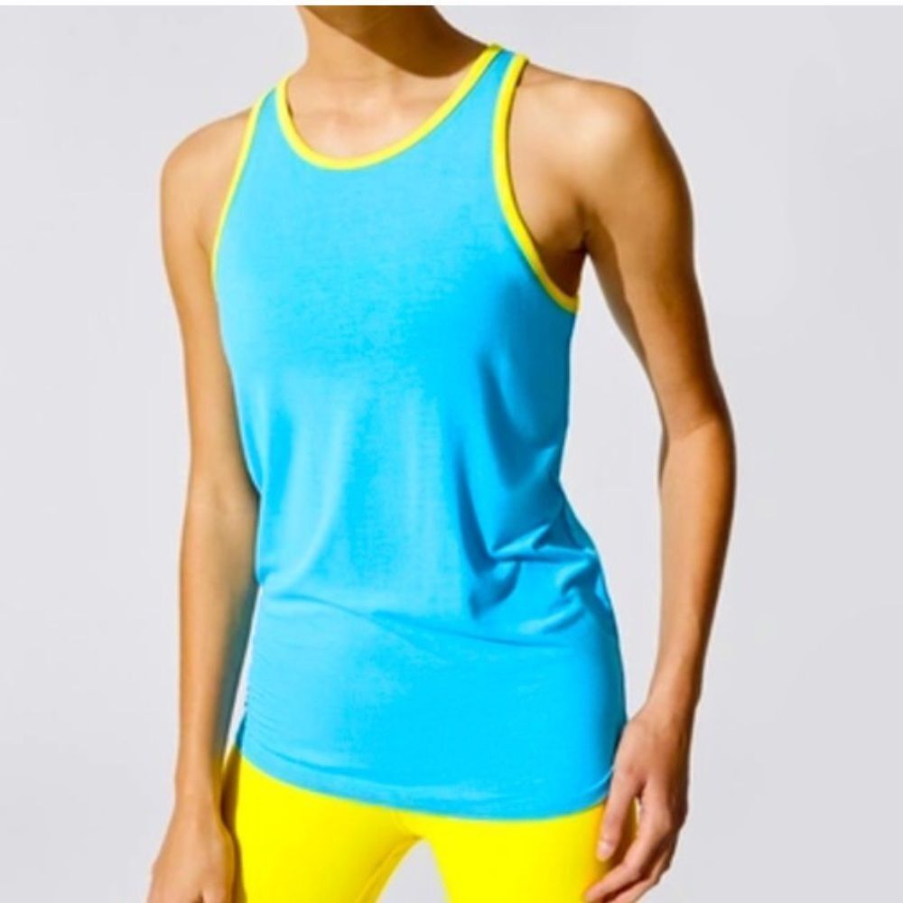 Splits59 Airweight tank top  blue color with yellow trim.small new with tags.